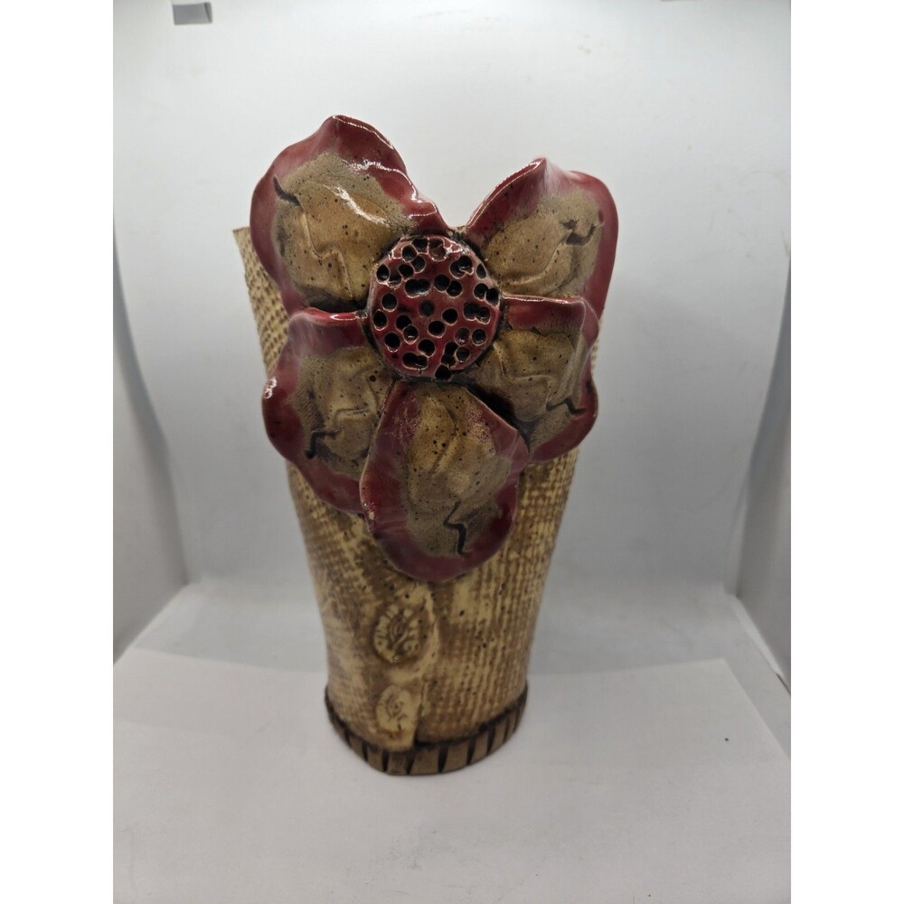 Handmade 3D Ceramic Floral Vase – Original Handpainted Art, 8.75" Tall, Beautifu
